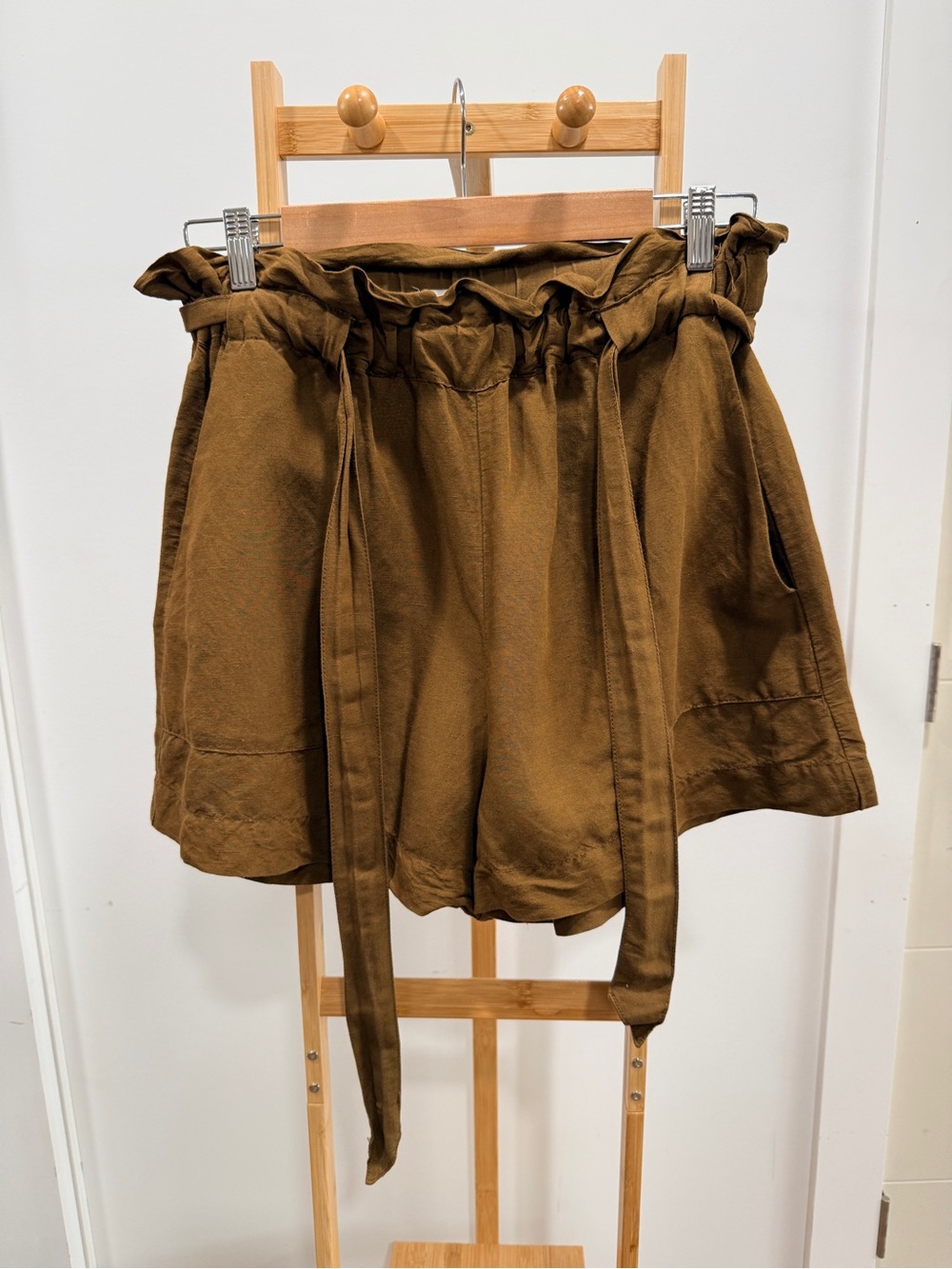 H&M Rust Brown Paperbag Waist Shorts with Tie